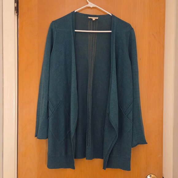 Eileen Fisher 100% Linen Open Front Cardigan Womens XS/S Forest Green Oversized - Picture 1 of 8